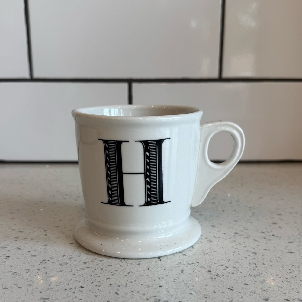 ✨ Anthropologie Monogram Initial “H” Shaving Mug / Coffee Cup – White & Black ✨
